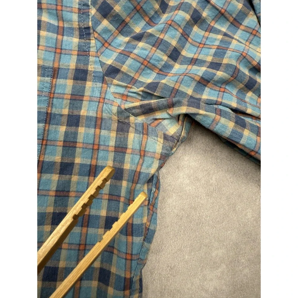 J Crew Shirt Mens Medium Blue Plaid Slim Untucked Organic Cotton‎ Stretch Casual